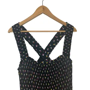 Boden Black Floral Smocked Midi Dress Square Neck Cross Back‎ Feminine 14R thumbnail 5