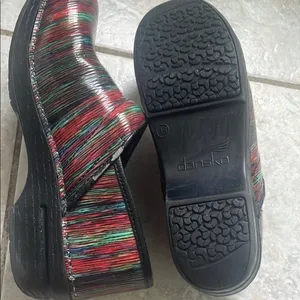 Dansko Professional Patent Clogs Women's Multi Color Striped Slip On Shoes Sz 39 thumbnail 6