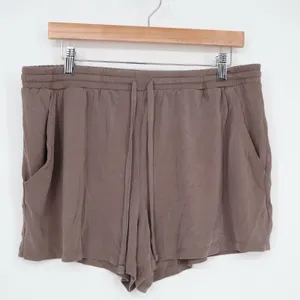 Sweat Shorts Womens Large Brown Stretch Drawstring Waist Low Rise Slash Pockets thumbnail 2