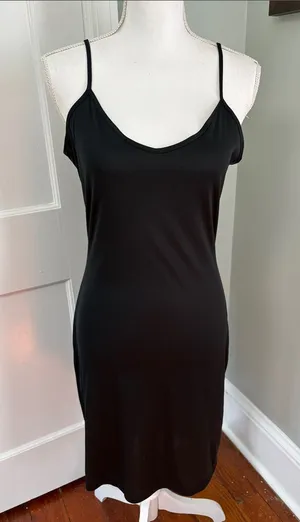 Vintage 1990s Lapis Black Midi Slip Dress with Spaghetti Straps Size Medium thumbnail 1