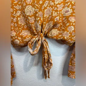 American Eagle‎ Viscose Floral V-Neck Cropped Hem Bell Sleeves Boho Top Size XS thumbnail 8