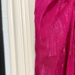 Trina Turk‎ Metallic Pink Shirred Puff Sleeve Mini Tiered Dress Preppy Dopamine thumbnail 4