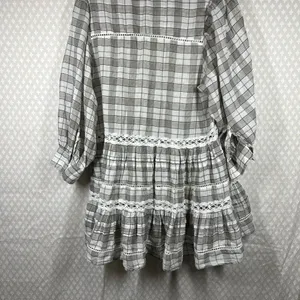 Free People White Grey‎ Plaid Time Out Eyelet Tiered Tunic Top thumbnail 8