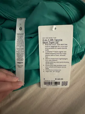 NWT Lululemon 2-in-1 HR Tennis Skirt Tight 25” 8 Maldives Green thumbnail 3
