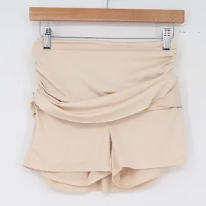 SHEIN Swim Skort Womens S Ruched High Waist Flared Beige Built-in Shorts Good thumbnail 4