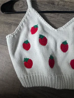 Cider • Knit Crop Top • Strawberries Print • Large thumbnail 3