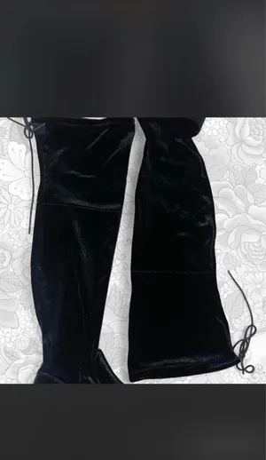 Black suede thigh-high boots  thumbnail 2