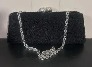 Million Wishes Black Textured Evening Clutch Purse Silver Kiss Lock Frame thumbnail 1