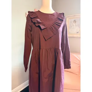 SARAH COLLECTION Burgundy Ruffle Neck Long Sleeve Midi Dress‎ Women Siza Large thumbnail 2