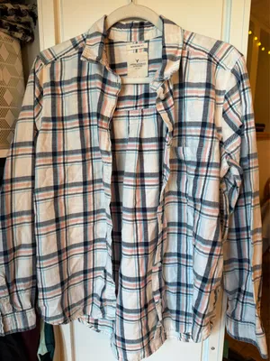 American Eagle Outfitters White Pink Blue Plaid Button Down Shirt thumbnail 1