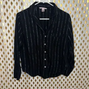 Victoria’s Secret long sleeve pajama lounge shirt button down shirt metallic str thumbnail 3