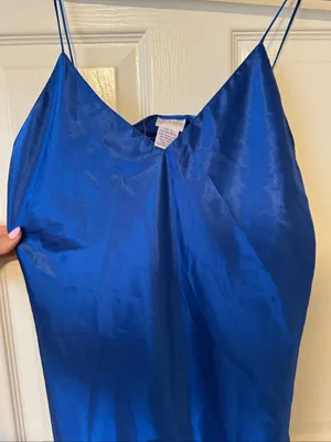 Vintage Frederick’s of Hollywood royal/cobalt-blue satin maxi slip nightgown thumbnail 4