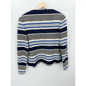 Anne Klein Tweed Jacket Women 4 Blue Black‎ Striped Open Front Tulip Hem Blazer thumbnail 2