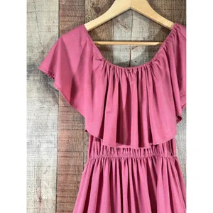 Pink Ruffle Off Shoulder Maxi Dress Boho XL Summer Romantic Vacation thumbnail 4