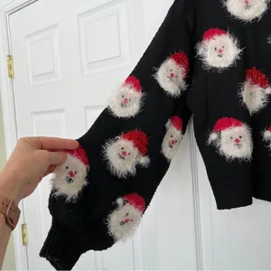 Christmas sweater black crop knit stretch size Small holiday thumbnail 6