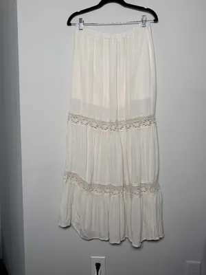 White Tiered Peasant Long Skirt thumbnail 4