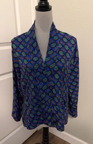 Vintage 90’s Merge Left Florida Gators 100% Silk Blouse Blue Orange, Sz M thumbnail 1