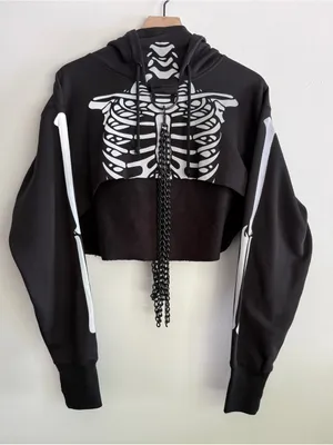 Dolls Kill Trickz N' Treatz Flesh N' Bones Reflective Skeleton Hoodie w Chains S thumbnail 1