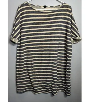 BDG Tunic Top Coverup Blue/Cream Striped Sweatshirt Short Sleeved Size Medium thumbnail 1