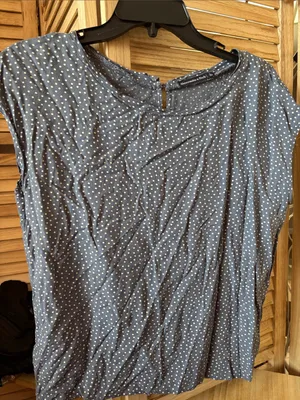 Abercrombie & Fitch Gray Polka Dot Cap Sleeve Button Back Top Large thumbnail 1