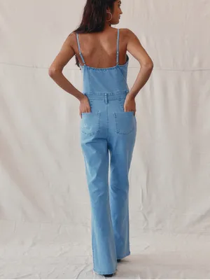West Of Melrose Denim Flare Jumpsuit Size S thumbnail 2