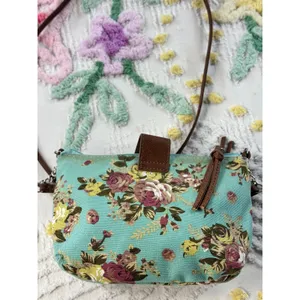 Mint Floral Canvas Crossbody Bag Small Rose Print Shoulder‎ Purse NB15A114 thumbnail 7