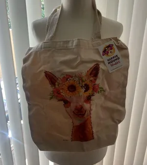 Hippie Hound Studios Sunflower Llama Bag Tote 15" X 14" Artist Lee Keller USA thumbnail 1
