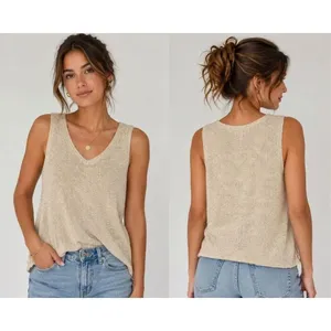 J. Crew Open Knit Cream V-neck Sleeveless Top Size XS Coquette #785 thumbnail 2