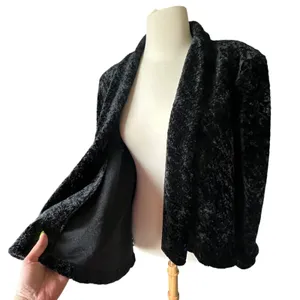 VTG 90s Y2K Connected Apparel Crushed Velvet Open Front Jacket Shawl Black XL thumbnail 4