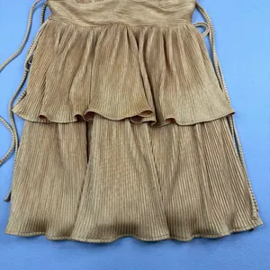 Lena Gold Pleated Tiered Mini Dress Deep V Neck Side Tie Party Dress Small thumbnail 3