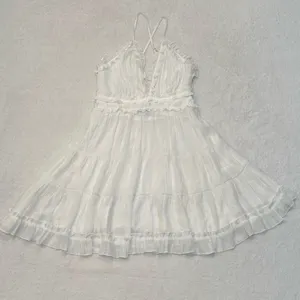 Aakaa White Ruffled Tiered adjustable Spaghetti’s Straps Mini Dress Size M thumbnail 2