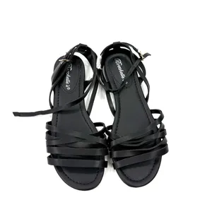 Black Strappy Flat Sandals With Ankle Buckle Casual Summer Comfort Style Designs thumbnail 6