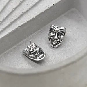 Silver Theatrical Mask Stud Earrings thumbnail 2