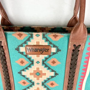 Wrangler Southwestern Dual Sided Wide Tote Bag Teal Western Boho Laptop thumbnail 7