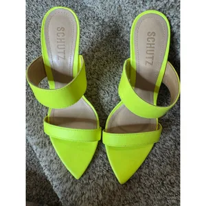 SCHUTZ Soraya Wedge Sandal Neon Yellow‎ Size 6 Leather Sole thumbnail 2