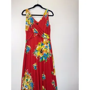 NWT LRL Ralph Lauren Womens Dress Red Floral Jersey Maxi V Neck Sundress Size 10 thumbnail 5
