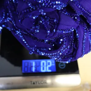Vintage Silk Sequin Evening Gown Maxi Dress Lined Blue Elegant Zipper M/L 19"P2P thumbnail 16
