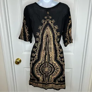 Earthbound Black and Gold Dashiki‎ Dress Size S thumbnail 4