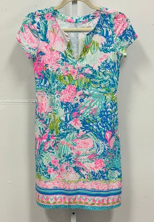 Lilly Pulitzer Tropical Reef Sea Life Print Split Neck Knit Shift Mini Dress XXS thumbnail 1