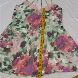 In Bloom Watercolor Floral Lace-Trim Chemise in Pink & Green thumbnail 4
