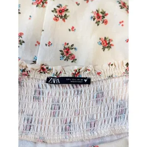 ZARA Womens Dress Beige Maxi Floral Ditsy Tank Smocked Linen Slit A Line Large thumbnail 3