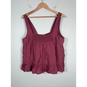 Maeve Peplum Tank Top Womens Large Burgundy Boho Smocked Cottage Flowy Date thumbnail 2