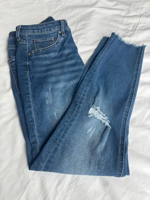 H&M Dark Blue Straight Leg Distressed Jeans thumbnail 3
