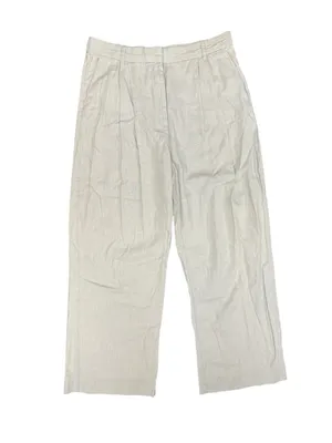 Abercrombie & Fitch A&F Sloane Tailored Linen Blend Wide Leg Pants Green Large thumbnail 4