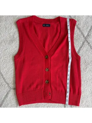 GAP Red Button Front Sweater Vest Preppy Y2K Knit Back-to-School thumbnail 5