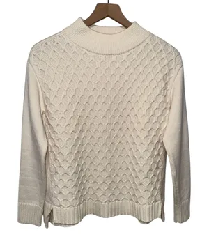 Talbots Cream Ivory Cable Knit‎ Textured Sweater Women Sz S Pullover Mock Neck thumbnail 1