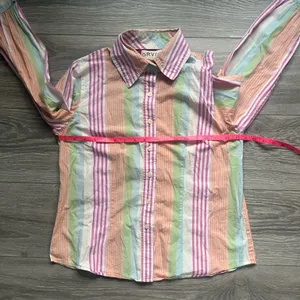 Orvis Pink Orange Pastel Easter Vertical Stripe Long Sleeve Button Down Size M thumbnail 6