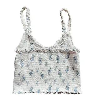 Hollister White Floral Stretchy Crop Top Size Medium thumbnail 2