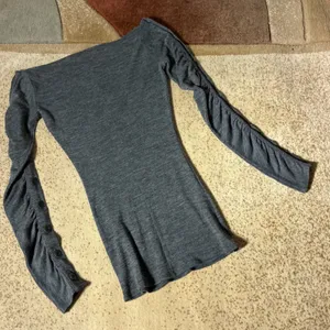 Alessandro Dell'Acqua Dark Academia Boat Neck Ruched‎ Button Sleeve Top Size 40 thumbnail 6