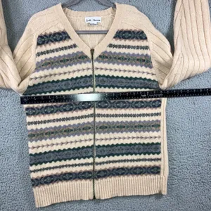 Vtg Croft & Barrow‎ Sweater Women XL 100% Wool Knit Zip Front Striped Beige thumbnail 7